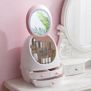 핫 세일 계란 모양 화장품 보관 케이스 LED 빛 거울 터치 센서와 메이크업 유리 거울에 대 한 귀여운 거울