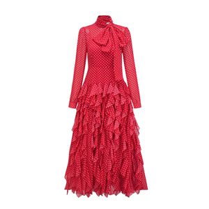 เดรสยาวลายจุดคอสูงครึ่งตัวแขนยาวแฟชั่นกระโปรงเดรสประจำปี - Product Image 3