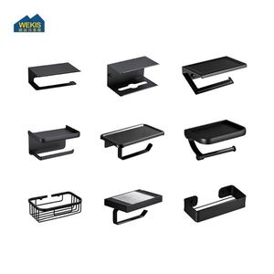 Portarrollos de Papel Higiénico y Toallas de Acero Inoxidable Negro, Moderno, de Pared, para Baño y Cocina, con Repisa para Teléfono Móvil - Product Image 5