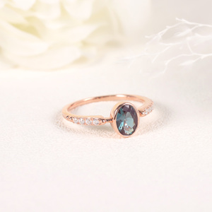OL0910 China Jewelry Wholesale Engagement Oval 5x7mm Lab Alexandrite <strong>Stone</strong> 925 Sterling Silver Alexandrite Rose Gold Ring - Product Image 2