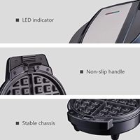 Appareil de cuisson 3 en 1 1000W avec plaques amovibles antiadhésives et écran LED, appareil ménager rond pour sandwichs et gaufres