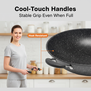 Sıcak Fırsat 34cm Ticari Siyah Isıya Dayanıklı Yapışmaz Dökme Demir Tencere Wok Tava - Product Image 4