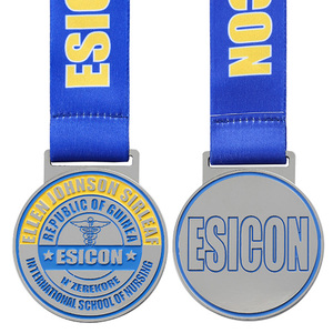 Medallas Escolares Plateadas <span class=keywords><strong>de</strong></span> Aleación <span class=keywords><strong>de</strong></span> Zinc con Logotipo Esmaltado, Medallas Personalizadas con Cinta para Recuerdos Académicos - Product Image 1