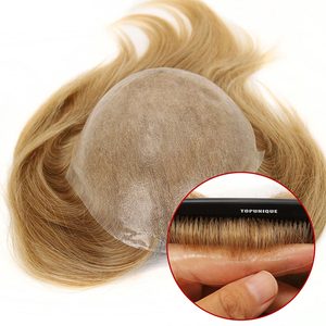 Tupé de cabello humano Remy indio recto de alta calidad de 7*9 "para hombres peluca con Base de seda Natural con Color dorado de buena calidad - Product Image 4