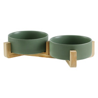 NicePets Keramik-Futternapf mit Holzgestell |   Gerippte Matte Doppel-Futterschüssel für Katzen und Hunde, Kippsicher |   6-Farbiges Nordisches Essgeschirr-Set