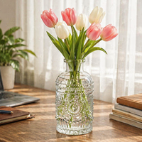 Vase en verre transparent de style baroque ARM LVG, centre de table antique, flacons de parfum en verre, vase à fleurs en cristal transparent gaufré