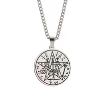 Collier pendentif unisexe en acier titane avec amulette Kabbale, sceau de Salomon et étoile à cinq branches européenne style hip-hop