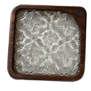 Begonia Black Walnut Tray Coaster Set 6 Pieces Glass Coasters <b>Teacups</b> Modern Minimalist Desktop Storage - Product Image 5