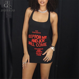Vestido Mini Sexy de Moda para Mujer, con Estampado de Letras, Cuello en <span class=keywords><strong>U</strong></span>, Sin Espalda, Sin Mangas, Ajustado, Estilo Bodycon de Calle, con Efecto Push-Up en los Glúteos - Product Image 1