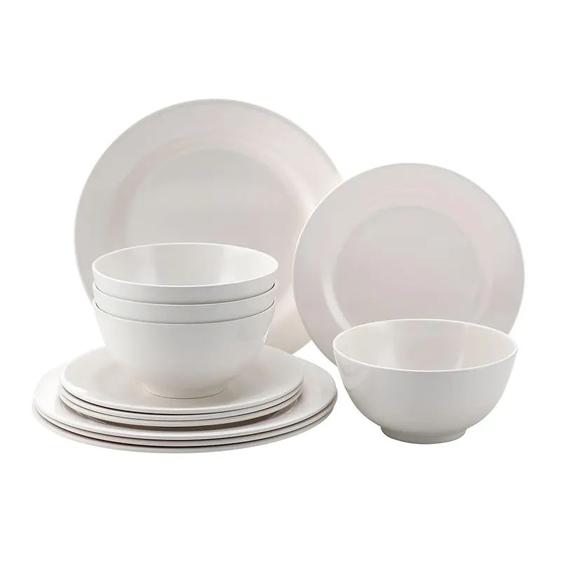 Ensemble de vaisselle en mélamine blanche personnalisée en usine, ensemble de 2 assiettes en plastique de 8 pouces, bol de 4.5 pouces pour la maison ou le restaurant, échantillon gratuit