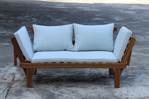 Canapé de patio moderne 3 places en teck massif, coussins en mousse écologiques, couleur personnalisable, mobilier d'extérieur - Product Image 5