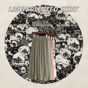 New High Waist <b>Pleat</b> Elegant <b>Skirt</b> Rose Red <b>Black</b> Solid Color <b>Long</b> <b>Skirts</b> Women 8XL Plus Size Ladies - Product Image 2