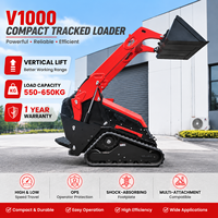 Mini-chargeuse compacte sur chenilles V1000, charge maximale 650 kg, levage vertical, compatibilité multi-attaches