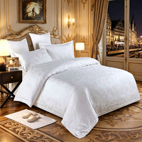 Sprei Hotel Bintang Lima, Linen Homestay, 60 Count, Putih Satin Jacquard, Set Sprei & Sarung Selimut 4 Pcs