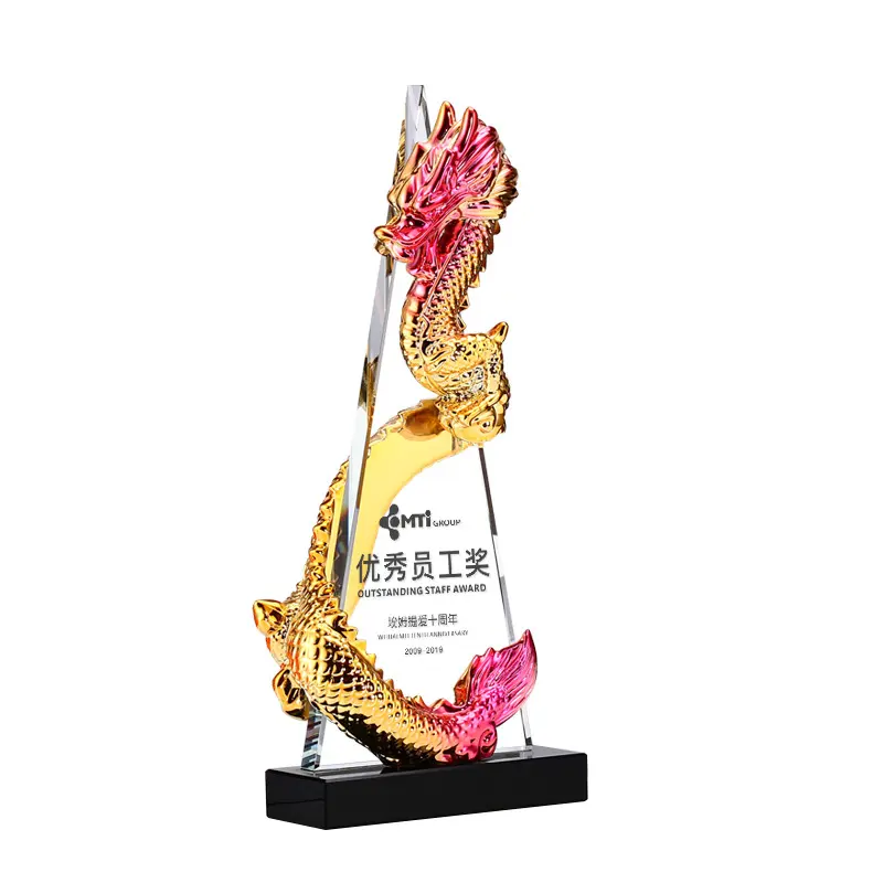China Stijl Het Jaar Van De Loong Crystal Trofee Medaille Aangepaste Onderneming Uitstekend Personeel Team Award Herdenking Ornamenten