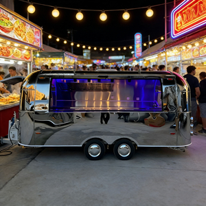 Carrito de Comida Móvil Curvo de Acero Inoxidable Pulido con Iluminación LED Azul para Catering y Venta Nocturna Urbana - Product Image 3