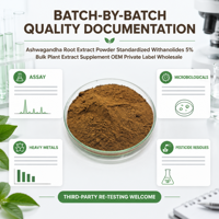 Extrait de racine d'Ashwagandha en poudre, avec 5% de Withanolides standardisés, supplément d'extrait végétal en vrac, OEM, marque privée, vente en gros