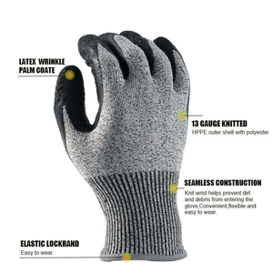 Guantes DE SEGURIDAD anticorte de nivel 5 directos de EE. UU. Guantes DE TRABAJO DE PALMA arrugada de látex recubiertos de HPPE con excelente agarre personalizables - Product Image 4
