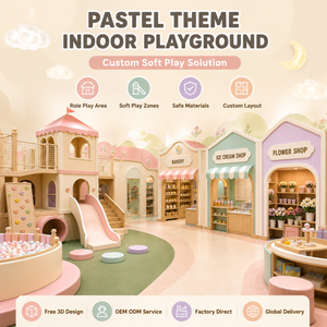 Parco Giochi al Coperto per Bambini con Area di Gioco a Tema Negozio in Tonalità Pastello, Scivolo, Sedute Morbide e Pista Stradale per Operatori di Centri Gioco - Product Image 1