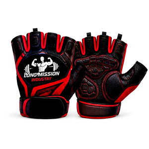 Guantes de Motocicleta Longmission Industry, Largos hasta la Muñeca, de Cuero Transpirable, Sin Forro, Rojos y Negros, con Impresión por Transferencia de Calor, Táctiles - Product Image 1