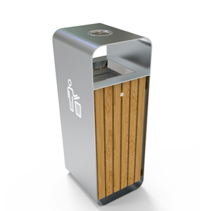 Garden Outside Sorting Garbage Trash Can Steel Street Waste Bin Outside Urban Wood Dust Bin With Ash