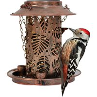 Mangeoire à oiseaux solaire en cuivre vintage suspendue avec découpes en forme de feuilles pour la décoration de jardin et l'observation des hiboux