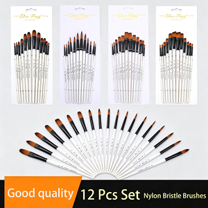 Pinceaux professionnels pour <span class=keywords><strong>peinture</strong></span>, 12 pièces, poils en nylon blanc et manche en bois, pinceaux plats pour <span class=keywords><strong>peinture</strong></span> à l'aquarelle, à l'acrylique et à l'<span class=keywords><strong>huile</strong></span> - Product Image 1