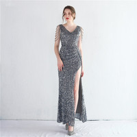 19280-S #2022 Nail Bead StyleFashion femmes décolleté en V profond paillettes robes de soirée grosse dame robe grande taille robe Super taille