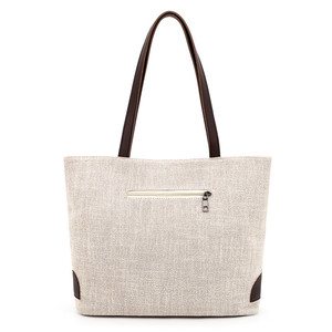 Túi <span class=keywords><strong>tote</strong></span> đựng đồ đi chợ cỡ lớn bằng vải canvas chất lượng cao, thân thiện với môi trường, in logo thêu thủ công tự nhiên, tay cầm bằng da - Product Image 2