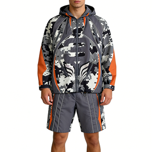 <strong>Men's</strong> Streetwear Tracksuits Custom Print Windproof Quick Dry Hooded <strong>Zip</strong> Jacket <strong>Shorts</strong> Set Breathable Lightweight Activewear - Product Image 2