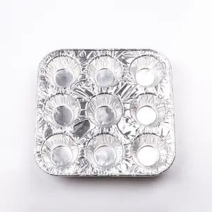 Récipient en papier d'aluminium de 225ml à 9 compartiments de qualité alimentaire jetable pour la cuisson de la tarte aux œufs Mini moules à cupcakes et muffins