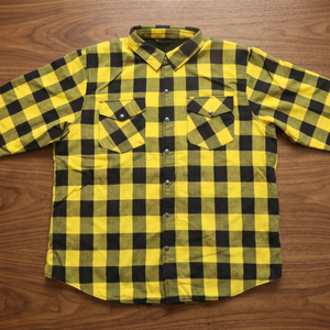 Men's Yellow Black Plaid Cotton Flannel Shirt Long Sleeve Button <b>Down</b> Casual Workwear with Chest Pockets and Custom Logo Option - Product Image 4