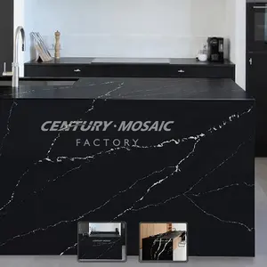 Centurymosaic Wholesale Artificial Black Calacatta Quartz Stone Kitchen Countertop Tops Big Slabs
