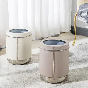 Hotel Metal Bins Custom Wholesale Double Layer Silver 304 Stainless Steel Trash Can Luxury Bathroom Room Trash Can