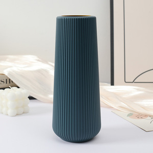 Basit dayanıklı Art Deco masa dikey doku taklit sır kuru saksı plastik vazo ofis düğün odası dekorasyon için - Product Image 5