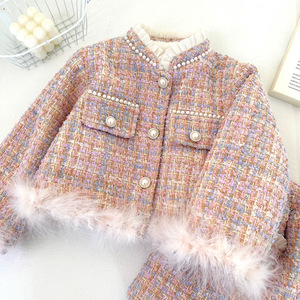 Set di Abbigliamento Invernale per Bambine in Stile Coreano, <span class=keywords><strong>Elegante</strong></span> <span class=keywords><strong>Completo</strong></span> in Tweed e Grazioso Vestito a Quadretti, Nuovo Stile per Neonati - Product Image 2