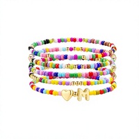 Bracelet pour filles A-Z - 5 pièces - Bracelet en perles de verre arc-en-ciel faites à la main - Ensemble de bracelets en perles de verre colorées - Cadeau pour femmes