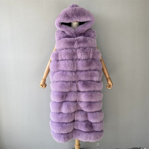 Jxwatcher Wholesale New Trending Fashion <strong>Ladies</strong> Long Genuine Fox Fur <strong>Gilet</strong> With <strong>Hood</strong> Winter Women Real Fox Fur Coat Vest - Product Image 2
