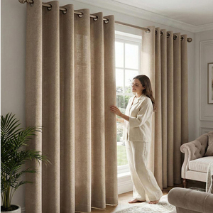 Cortinas con Ojales de 728g, 20% Lino y 80% Poliéster, Estilo Lino Pesado, <span class=keywords><strong>para</strong></span> Tiendas de Cortinas, Venta al por Mayor, Dormitorio, Sala de Estar - Product Image 1