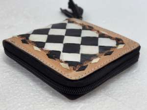 Portefeuilles longs en cuir faits à la main avec motif à carreaux tissé, fermeture éclair, portables et unisexes pour accessoires de style vintage - Product Image 3