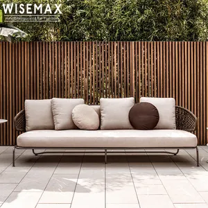 Ensemble canapé d'extérieur en tissu et aluminium, mobilier de jardin moderne et italien personnalisé, corde de tissage