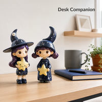 Ensemble de figurines de sorcières chibi kawaii, poupée magique aux cheveux violets, statue sur le thème de la lune et des étoiles, ornement de bureau, objet de collection, décoration de la maison, cadeau