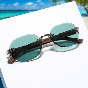 High Quality <b>Rimless</b> Metal Polarized <b>Sunglasses</b> High Quality Luxury Handmade Wooden <b>Sunglasses</b> <b>Men</b> 2024 - Product Image 4