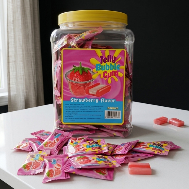 Novelty Strawberry Jelly Filled Bubble Gum Sweet Fruity Flavor Multi-Colored Kids Party Favor Bulk Box OEM Supply SuperLoves