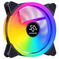 Ventilador para Caja de PC SNOWMAN DF120-ARGB-BK de 120 mm, Negro, ARGB, 45 CFM, Luz Dual Halo, PWM, Rodamiento Hidráulico, 5V, 3 Pines, Sincronización, Venta al por Mayor