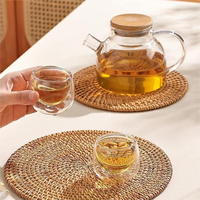 Sous-verre rond en rotin tressé de 5 mm d'épaisseur, résistant à la chaleur, réutilisable, pour théière, tasse, usage domestique