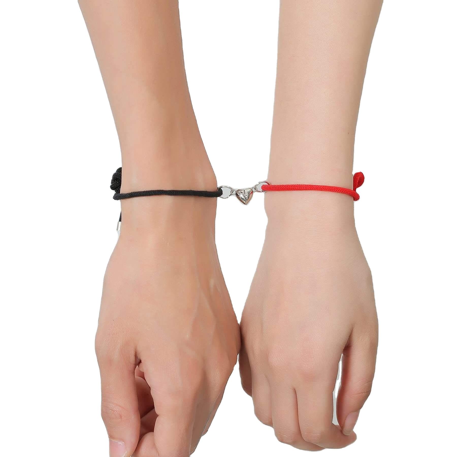 Novel Design Touch Connected Magnet Couple Bracelets Jewelry Black
