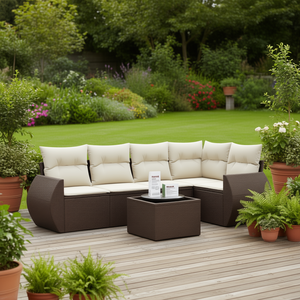 ชุดโซฟาหวายสีน้ำตาลสำหรับสวน เฟอร์นิเจอร์กลางแจ้ง ดีไซน์แบบโมดูลาร์ที่สะดวกสบาย - Product Image 2