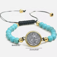 Vintage En Acier Inoxydable Saint Benoît Charme Or Argent Tissage Religieux Bracelet Médailles Catholiques Pulsera Catolica Turquoise