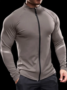 dropshipping Ultra-Breathable Quick Dry <b>Men's</b> Mid Stretch Long Sleeve <b>Jacket</b>, <b>Lightweight</b> Design Sportswear Tops <b>For</b> Spring - Product Image 4